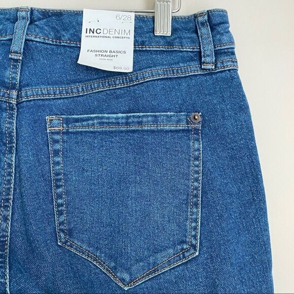 INC Women 6 / 28 High Rise Straight Leg Jeans Medium Wash Button Fly Ankle - Picture 7 of 8